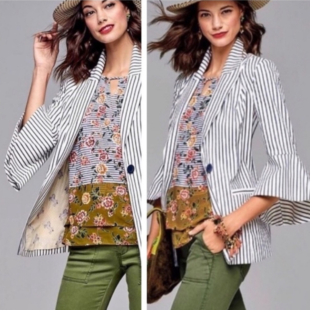 CAbi #5295 Striped Bell Sleeve Blazer, 8